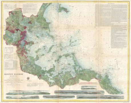 1857 U.S. Coast Survey Chart or Map of Boston Harbor, Massachusetts