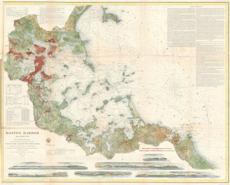 1857 U.S. Coast Survey Map or Chart of Boston Bay and Harbor, Massachusetts
