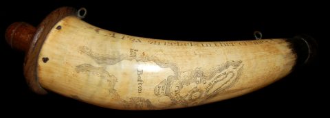 1775 Scrimshaw Map of Boston Carved on Revolutionary War Powder Horn