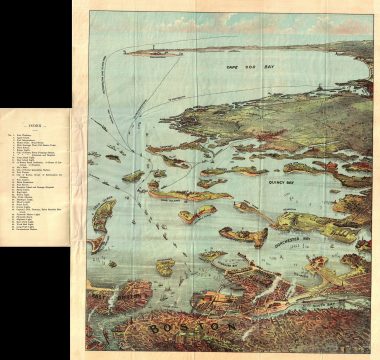1890 View Map of Boston Harbor from  Boston to Cape Cod and Provincetown