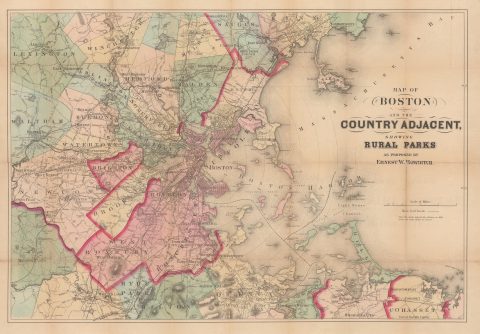 1874 Bowditch / Williams Pocket Map of Boston, Massachusetts and Environs