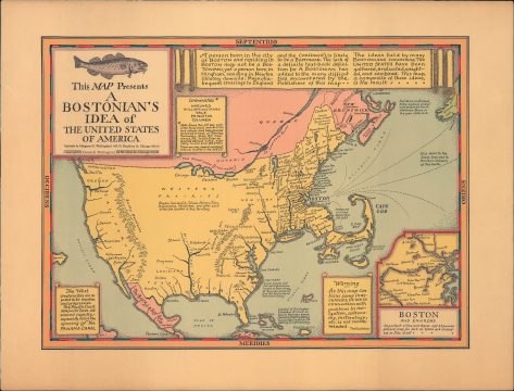 1936 / 1964 Wallingford Map : A Bostonian's View of the United States