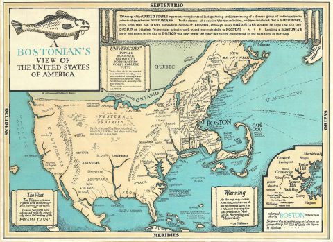 1930 / 1975 Wallingford Map: A Bostonian's View of the United States
