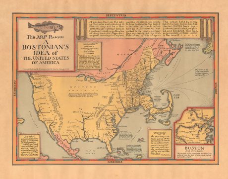 1936 Wallingford Map : A Bostonian's View of the United States