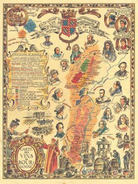 1950 Pictorial Map of Burgundy (Bourgogne) Wine Region, France