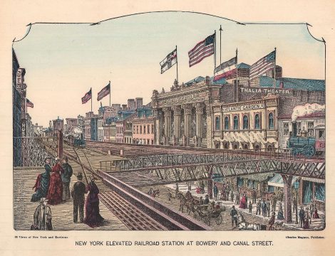 1880 Magnus View of the Elevated Railroad at Bowery and Canal Street, New York City
