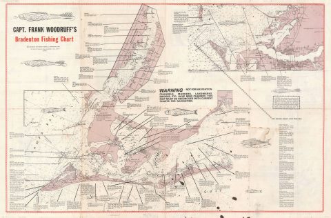 1976 Woodruff Fishing Chart or Map of Bradenton, Florida and Tampa Bay