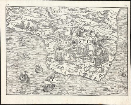 1565 Ramusio Map of Brazil