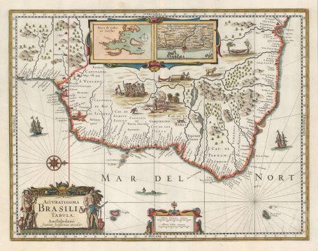1644 Jansson Map of Brazil during Dutch-Portuguese Wars
