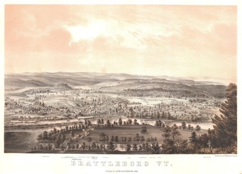 1856 Batchelder / Bufford Bird's-Eye View of Brattleboro, Vermont