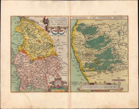 1595 Ortelius Map of Braunschweig, Luneburg, Nuremberg, and Environs