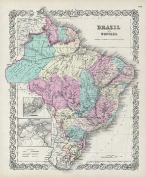 1856 Colton Map of Brazil and Guyana