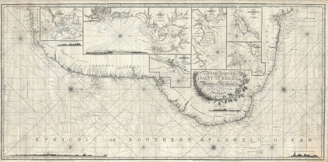 1819 Norie Nautical Chart or Map of Brazil