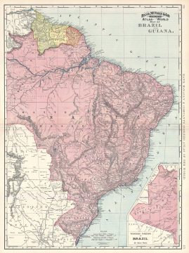1892 Rand McNally Map of Brazil and Guiana