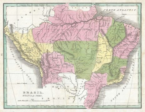 1835 Bradford Map of Brazil, Bolivia and Peru