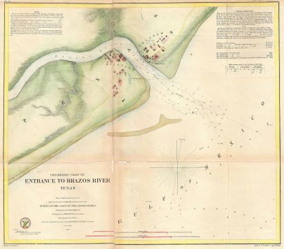 1858 U.S. Coast Survey Map of the Brazos River Entrance, Texas (Freeport, Quintana, Velasco)