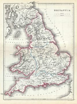 1867 Hughes Map of England in Ancient Roman Times