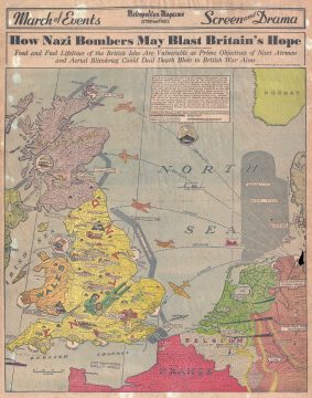 1940 Detroit News Pictorial Map of the Possible Nazi Attack on Britain