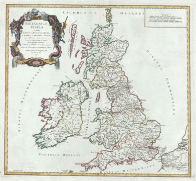 1750 Vaugondy Map of England, Wales, Scotland, and Ireland in Antiquity
