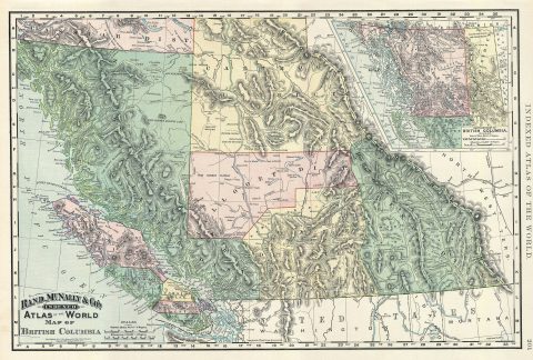 1894 Rand McNally Map of British Columbia, Canada