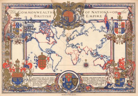 1937 Webb Pictorial Map of the World Highlighting the British Empire