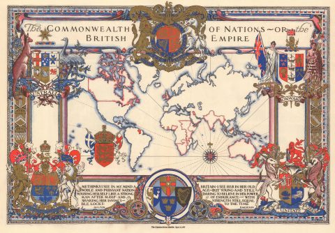 1937 Webb Pictorial Map of the World Highlighting the British Empire