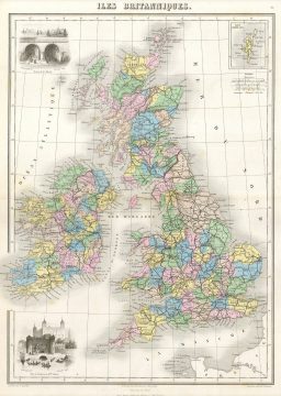 1878 Migeon Map of the British Isles ( England, Ireland, Scotland )