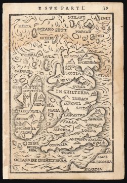 1688 Rosaccio / Moretti Woodcut Map of the British Isles