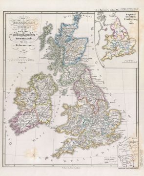 1854 Spruner Map of the British Isles with ecclesiastical divisions