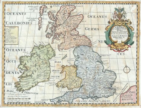 1712 Wells Map of the British Isles in Antiquity (England, Wales, Scotland, Ireland)