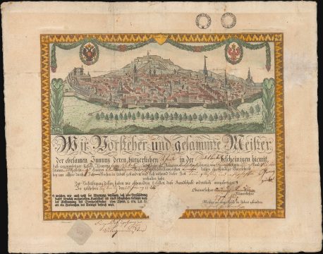 1825 Journeyman Certificate with View of Brno, Czech Republic