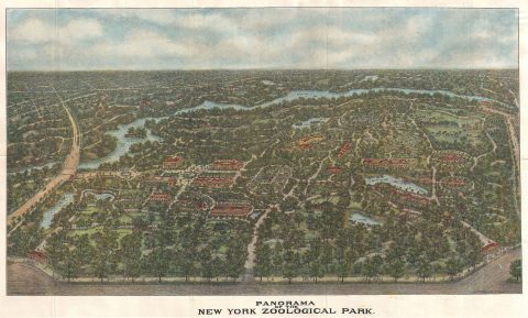 1913 Adickes View Map of the Bronx Zoo, New York City