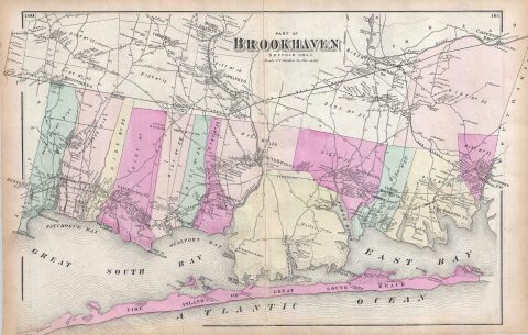 1873 Beers Map of Brookhaven and Fire Island, Long Island, New York