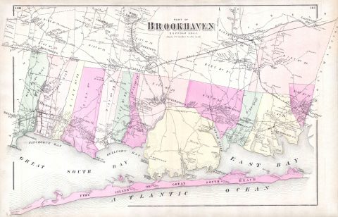 1873 Beers Map of Brookhaven and Fire Island, Long Island, NY