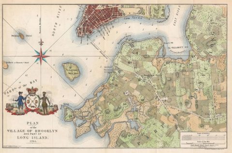 1864 McCloskey Historical  Map of Brooklyn, New York City, in 1766
