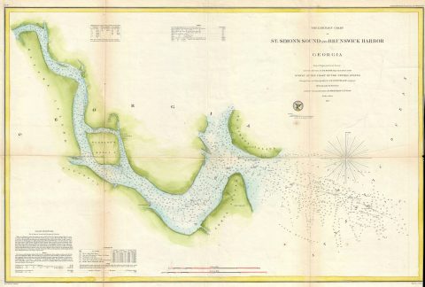 1857 U.S. Coast Survey Map of Brunswick Harbor and Saint Simons Sound, Georgia