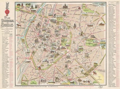 1920 Marcovici Pictorial Tourist Map of Brussels (Bruxelles), Belgium