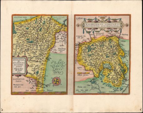 1595 Oretlius Map of Fulda and Waldeck Regions, Hesse, Germany