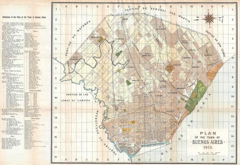 1913 De Roos City Map or Plan of Buenos Aires, Argentina