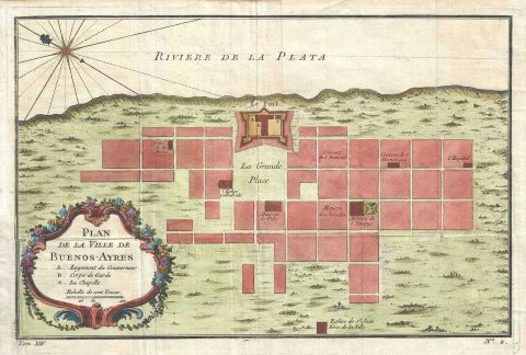 1758 Bellin Map or Plan of Buenos Aires, Argentina