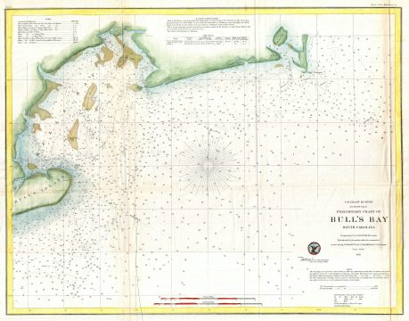 1859 U.S. Coast Survey Map of Bull's Bay South Carolina