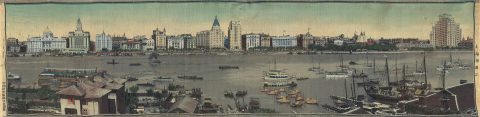 1934 Panoramic Brocade View of the Bund, Shanghai on silk