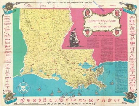 1960 Caire and Thatcher Buried Treasure Map of Louisiana