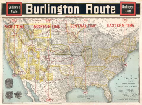1892 Rand McNally Map of the United States and the Burlington Railroad