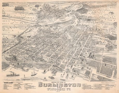 1877 Stoner Bird's Eye View Map of Burlington, Vermont