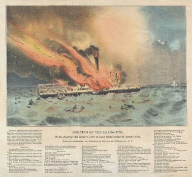 1840 Bufford View of the Burning of the Lexington, Long Island, New York