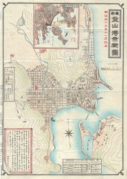 1910 or Meiji 43 Japanese Map of Busan or Pusan, Korea