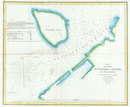 1849 U.S. Coast Survey Map or Chart of the Buttermilk Channel, New York Harbor