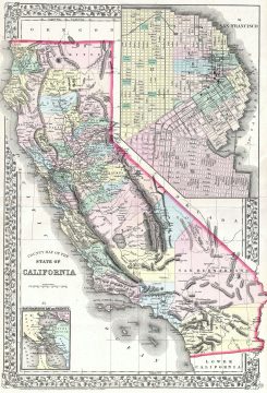 1872 Mitchell Map of California w/ San Francisco Inset
