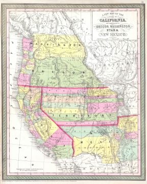 1853 Mitchell Map of California, Oregon, Washington, Utah & New Mexico